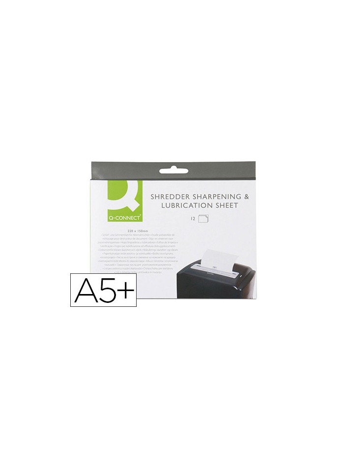 Hojas lubricantes y afiladoras q-connect para destructora paquete de 12 hojas tamaño 220x150 mm Hojas lubricantes y afiladoras q-connect para destructora paquete de 12 hojas tamaño 220x150 mm