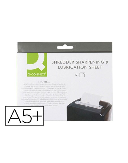 Hojas lubricantes y afiladoras q-connect para destructora paquete de 12 hojas tamaño 220x150 mm