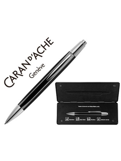 Boligrafo caran d'ache alchemix cuerpo laca negra adornos cromados brillante con estuche punta media
