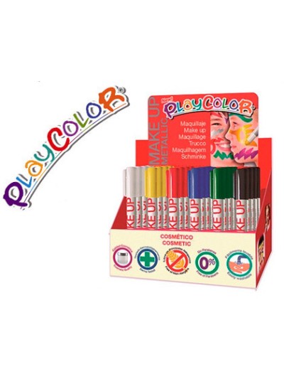 Barra de maquillaje playcolor make up metallic expositor de 24 unidades colores surtidos