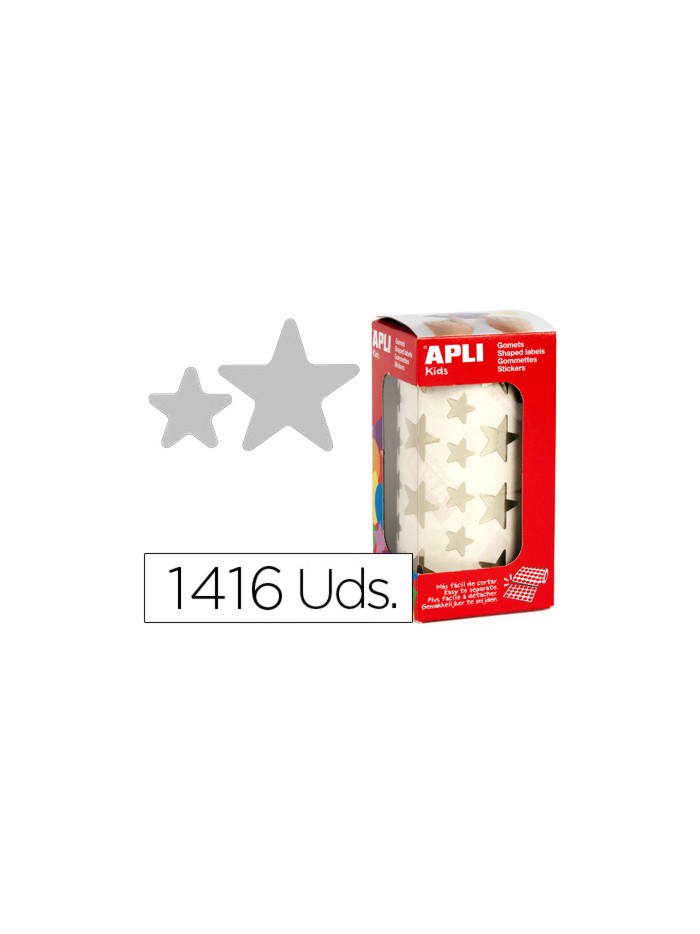 Gomets autoadhesivos estrellas grandes plata en rollo con 1416 unidades Gomets autoadhesivos estrellas grandes plata en rollo con 1416 unidades