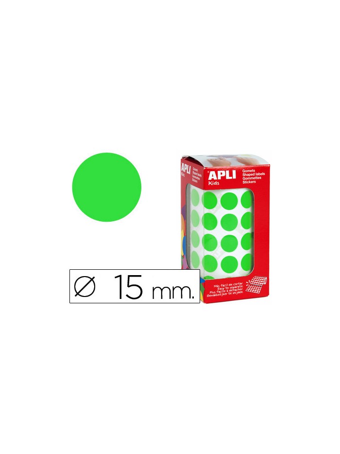 Gomets autoadhesivos circulares 15 mm verde en rollo con 2832 unidades Gomets autoadhesivos circulares 15 mm verde en rollo con 2832 unidades
