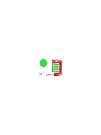 Gomets autoadhesivos circulares 15 mm verde en rollo con 2832 unidades
