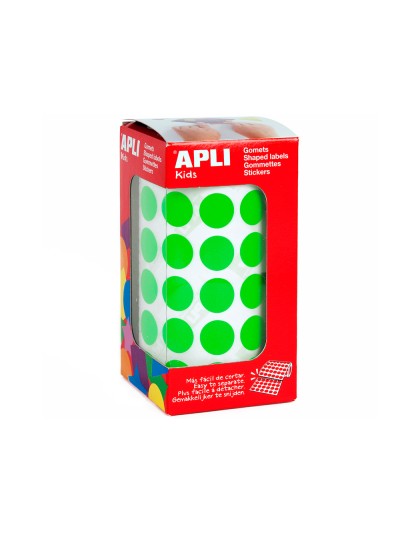 Gomets autoadhesivos circulares 15 mm verde en rollo con 2832 unidades