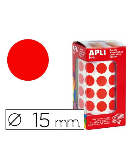 Gomets autoadhesivos circulares 15 mm rojo rollo de 2832 unidades