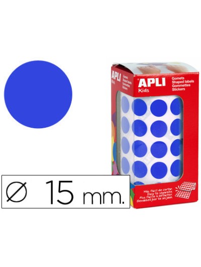 Gomets autoadhesivos circulares 15 mm azul en rollo con 2832 unidades