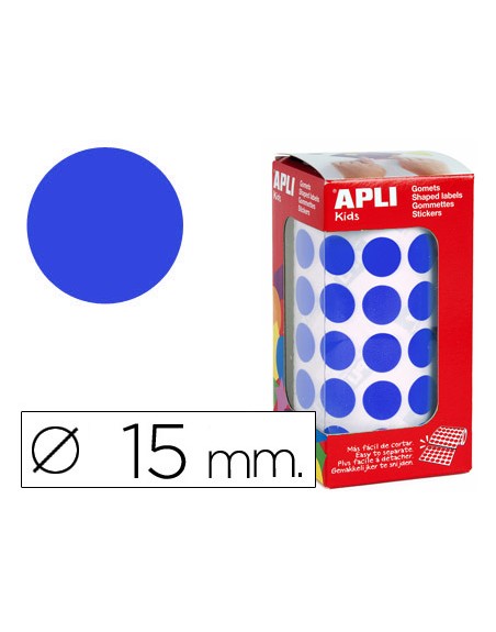 Gomets autoadhesivos circulares 15 mm azul en rollo con 2832 unidades