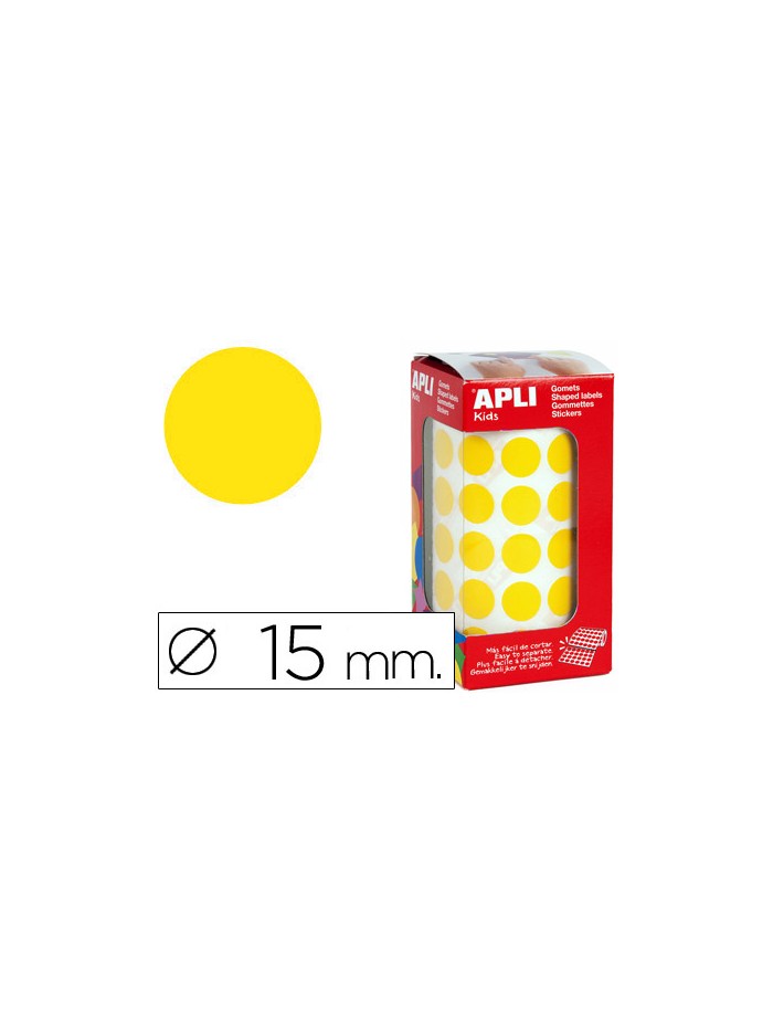 Gomets autoadhesivos circulares 15 mm amarillo en rollo con 2832 unidades Gomets autoadhesivos circulares 15 mm amarillo en rollo con 2832 unidades