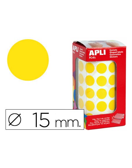 Gomets autoadhesivos circulares 15 mm amarillo en rollo con 2832 unidades