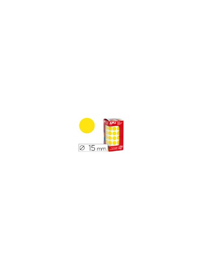 Gomets autoadhesivos circulares 15 mm amarillo en rollo con 2832 unidades