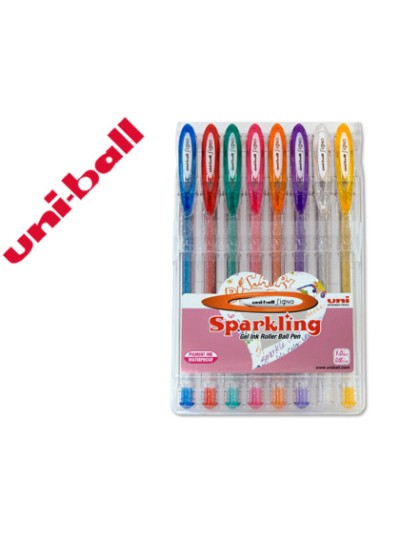 Boligrafo uni ball um-120 signo 0,7 mm tinta gel estuche de 8 colores con purpurina