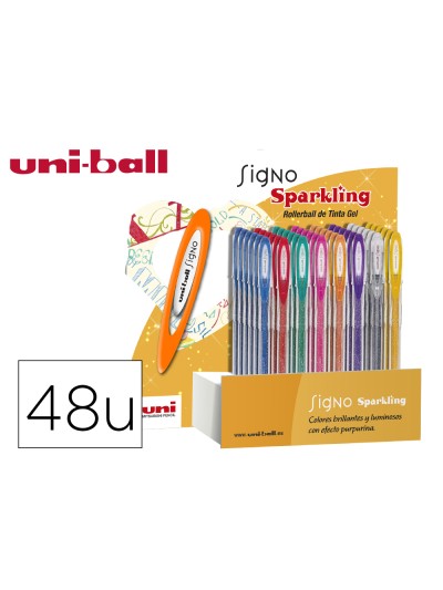 Boligrafo uni ball um-120 signo 0,7 mm tinta gel expositor de 48 colores con purpurina