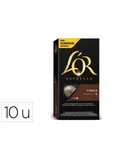 Cafe l'or espresso forza fuerza 9 caja de 10 unidades compatible con nespresso