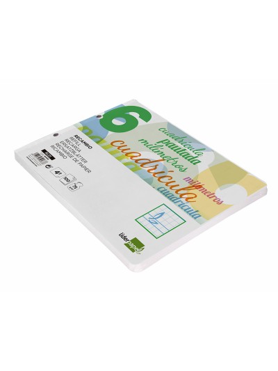Recambio liderpapel cuarto apaisado pautaguia 100 hojas 75 g cuadriculado pautado 6 mm con margen 2 taladros