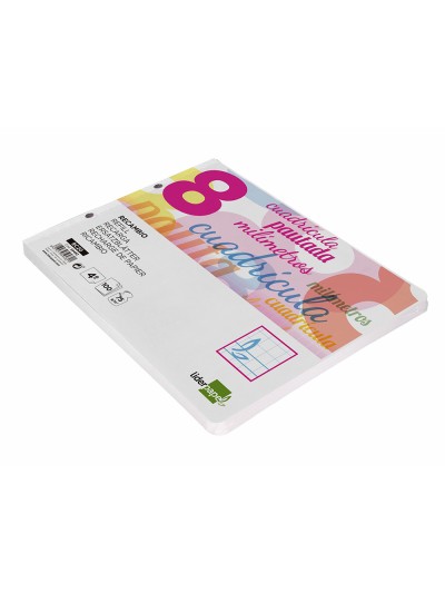 Recambio liderpapel cuarto apaisado pautaguia 100 hojas 75 g cuadriculado pautado 8 mm con margen 2 taladros