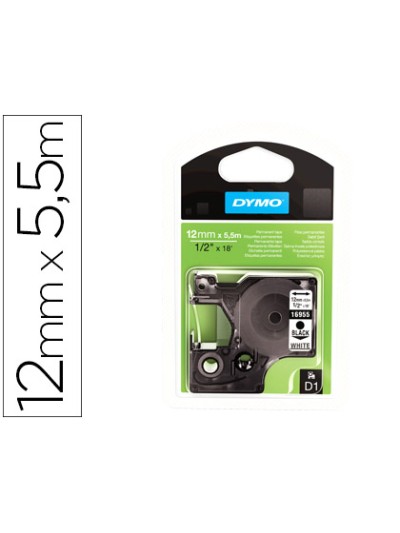 Cinta dymo negro blanco 12mm x 5,5 mt d1 polyester adhesivo permanente
