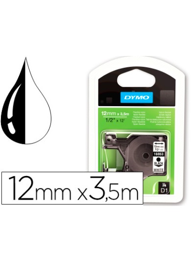 Cinta dymo negro blanco 12mm x3,5 mt d1 nylon