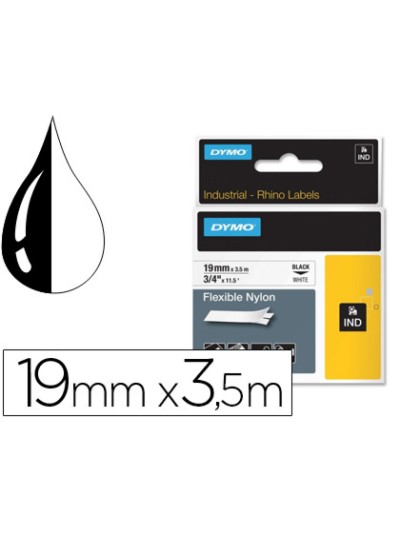 Cinta dymo rhino nylon flexible blanco -negro 19mmx 3,5 mt tape label