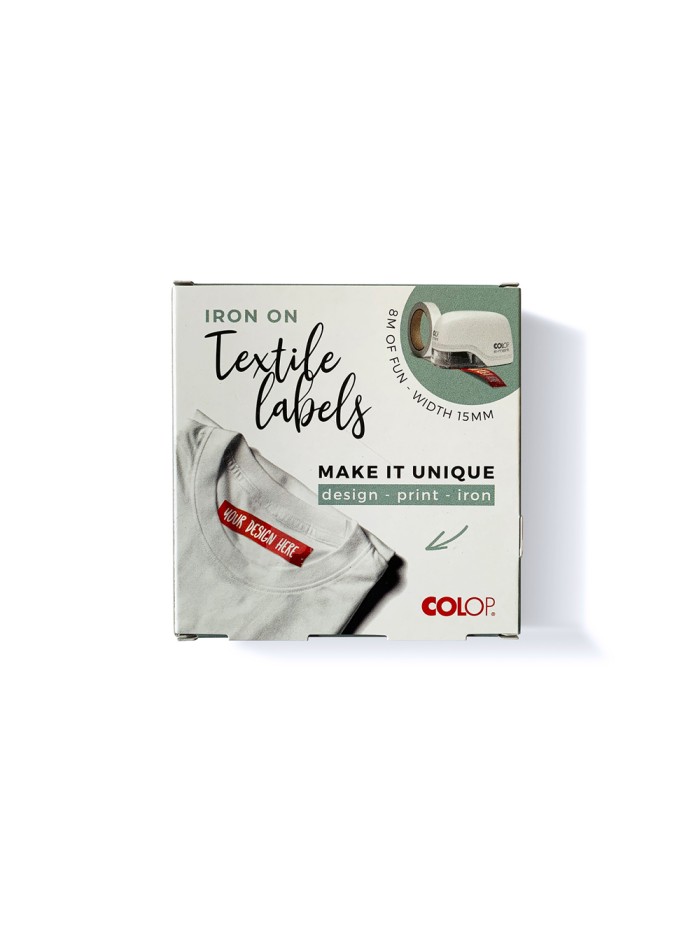 Cinta textil colop tafetan termo adhesiva ancho 15 mm para impresora e-mark rollo de 8 mt Cinta textil colop tafetan termo adhesiva ancho 15 mm para impresora e-mark rollo de 8 mt