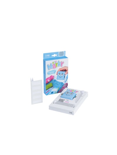 Sello marcador de ropa marky infantil azul incluye tinta kit de etiquetas y cinta termoadhesiva