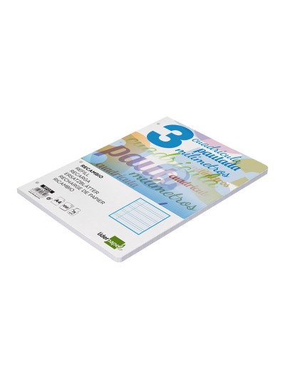 Recambio liderpapel a4 pautaguia 100 hojas 75 g cuadriculado pautado 3 mm con margen 4 taladros