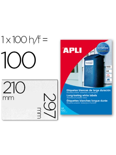 Etiquetas adhesivas apli 12121 tamaño 210x297 mm poliester resistente a la interperie impresion laser
