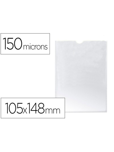 Funda portadocumento q-connect din a6 150 micras pvc transparente con uñero 105x148 mm