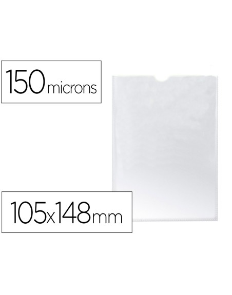 Funda portadocumento q-connect din a6 150 micras pvc transparente con uñero 105x148 mm
