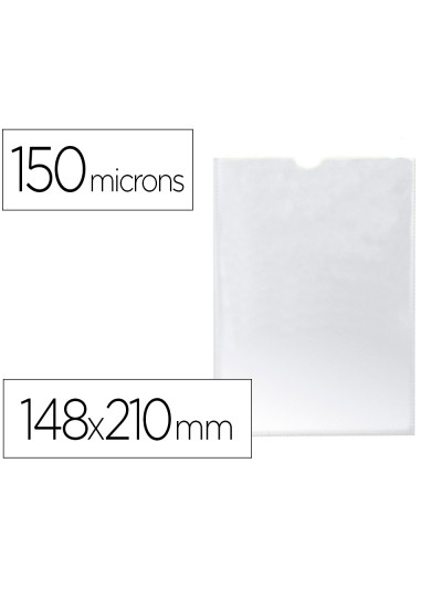 Funda portadocumento q-connect din a5 150 micras pvc transparente con uñero 148x210 mm