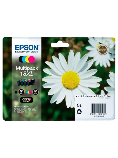 Ink-jet epson multipack t18xl negro amarillo cian y magenta xp-102 xp-205 xp-305 xp-405 capacidad 470 pag