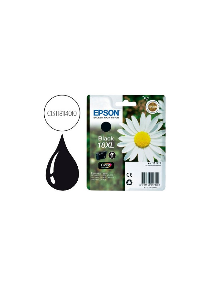 Ink-jet epson t18xl negro expression home xp-102 xp-205 xp-305 xp-405 capacidad 470 pag Ink-jet epson t18xl negro expression home xp-102 xp-205 xp-305 xp-405 capacidad 470 pag