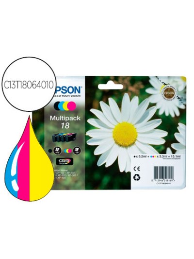 Ink-jet epson multipack t18 negro amarillo cyan y magenta xp-102 px-202 px-205xp-305 xp-405