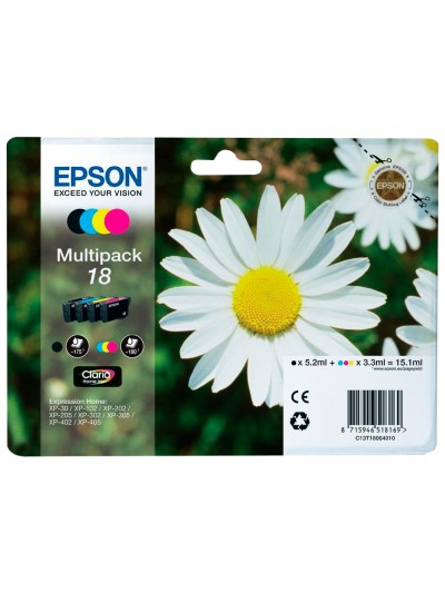 Ink-jet epson multipack t18 negro amarillo cyan y magenta xp-102 px-202 px-205xp-305 xp-405