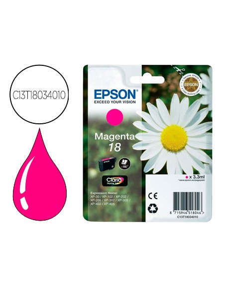 Ink-jet epson t18 magenta expression home xp-102 xp-205 xp-305 xp-405 capaciidad 180 pag