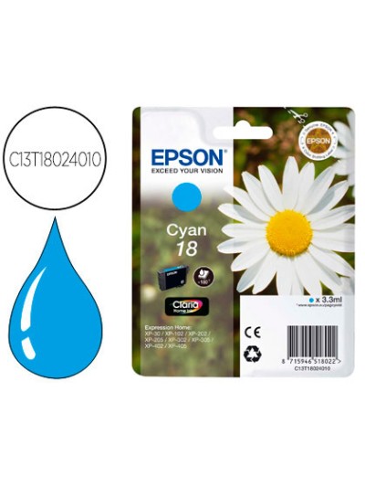 Ink-jet epson t18 cyan expression home xp-102 xp-205 xp-305 xp-405 capacidad 180 pag
