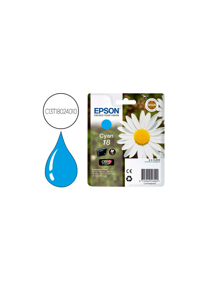 Ink-jet epson t18 cyan expression home xp-102 xp-205 xp-305 xp-405 capacidad 180 pag Ink-jet epson t18 cyan expression home xp-102 xp-205 xp-305 xp-405 capacidad 180 pag