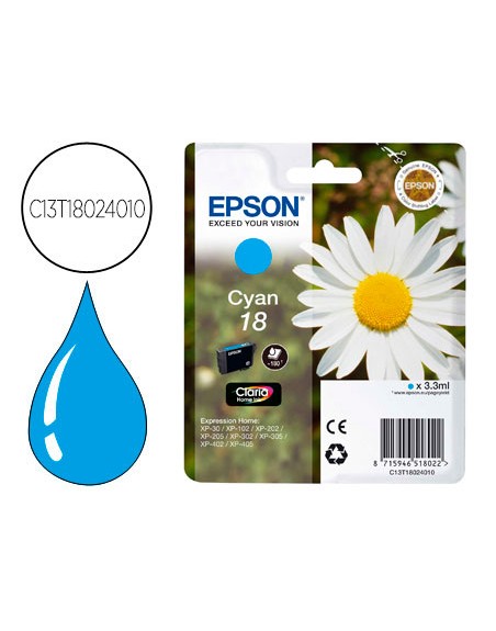 Ink-jet epson t18 cyan expression home xp-102 xp-205 xp-305 xp-405 capacidad 180 pag