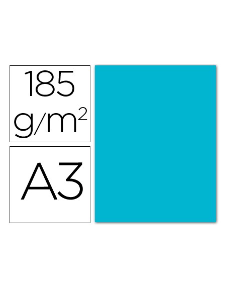 Cartulina guarro din a3 azul turquesa 185 gr paquete 50 hojas