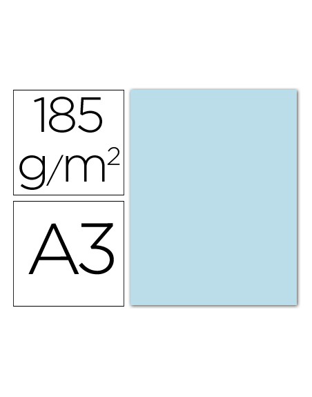 Cartulina guarro din a3 azul cielo 185 gr paquete 50 hojas