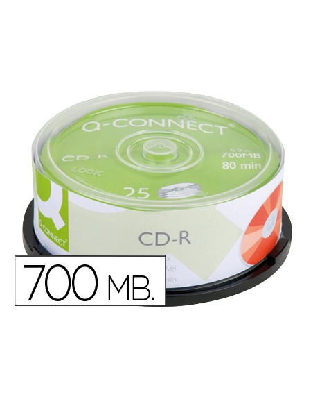 Cd-r q-connect capacidad 700mb duracion 80min velocidad 52x bote de 25 unidades