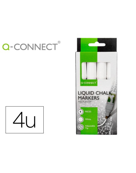 Rotulador q-connect tiza liquida punta redonda trazo 3 mm caja de 4 unidades color blanco