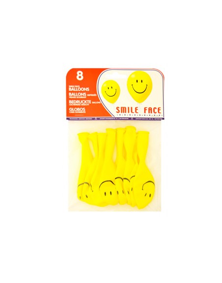 Globo 100% latex biodegradable cara sonriente bolsa de 8 unidades