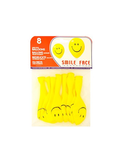Globo 100% latex biodegradable cara sonriente bolsa de 8 unidades
