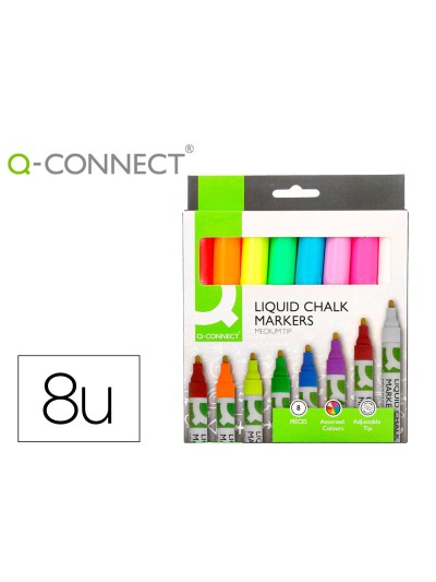 Rotulador q-connect tiza liquida punta redonda trazo 3 mm caja de 8 unidades colores surtidos