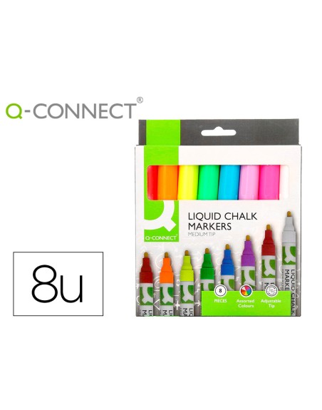 Rotulador q-connect tiza liquida punta redonda trazo 3 mm caja de 8 unidades colores surtidos