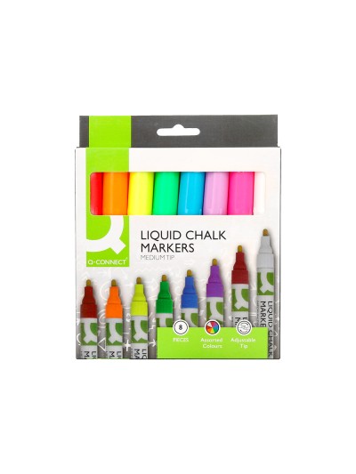 Rotulador q-connect tiza liquida punta redonda trazo 3 mm caja de 8 unidades colores surtidos