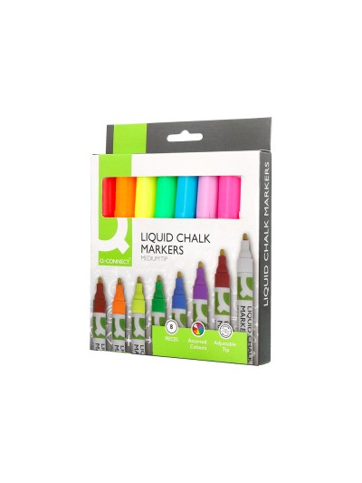 Rotulador q-connect tiza liquida punta redonda trazo 3 mm caja de 8 unidades colores surtidos