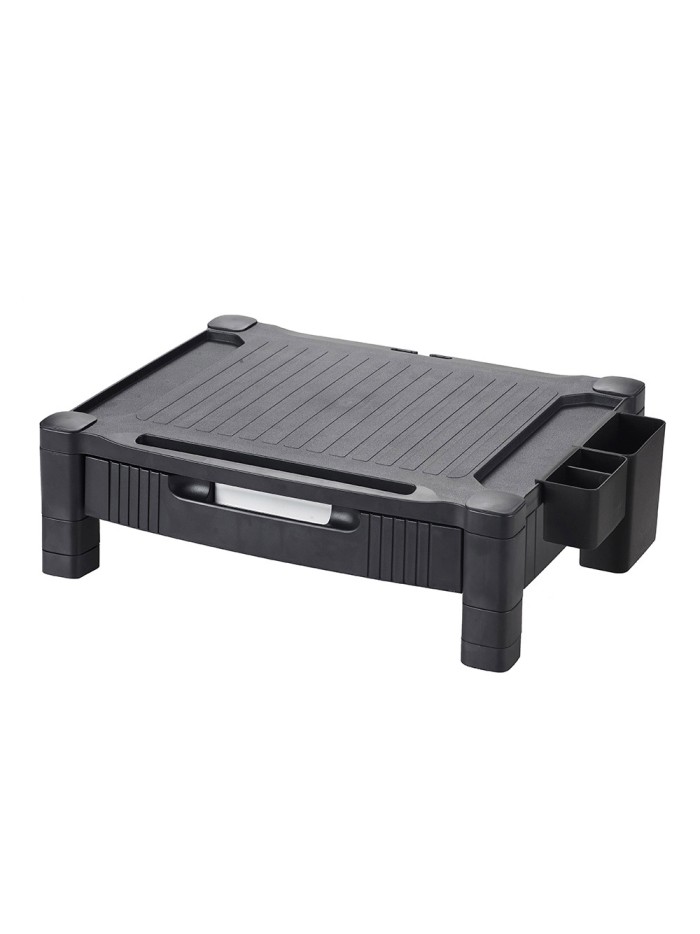 Soporte q-connect para monitor /impresora ajustable altura 10,3cm a 13,3cm con cajon color negro 434x336x133 mm Soporte q-connect para monitor /impresora ajustable altura 10,3cm a 13,3cm con cajon color negro 434x336x133 mm