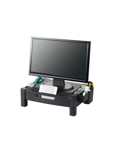 Soporte q-connect para monitor /impresora ajustable altura 10,3cm a 13,3cm con cajon color negro 434x336x133 mm