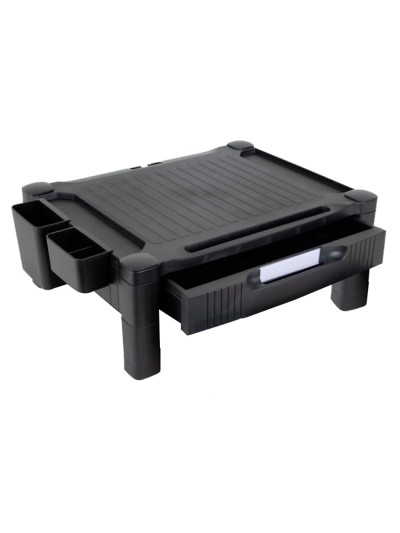 Soporte q-connect para monitor /impresora ajustable altura 10,3cm a 13,3cm con cajon color negro 434x336x133 mm